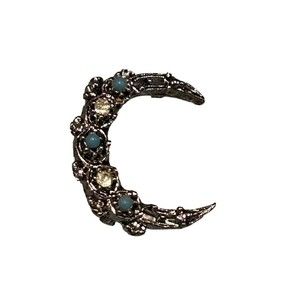 Vintage Gerry’s Silver Turquoise And  Clear Rhinestone Crescent Moon Brooch Pin